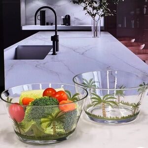 New, Set of 2 Palm Tree Design Acrylic Serving/Dip Bowls
